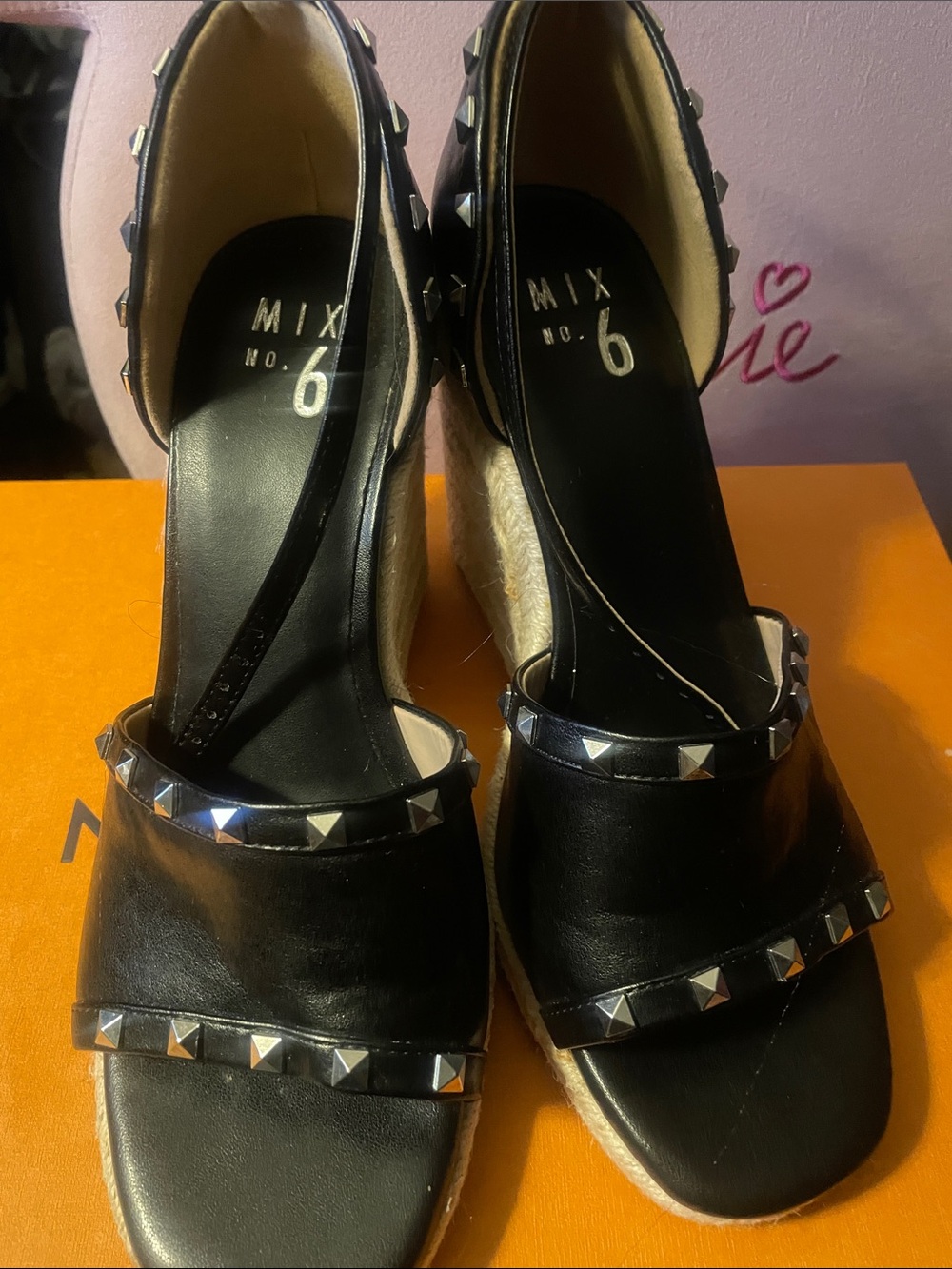 Mix No. 6 Black Studded Espadrille Wedges